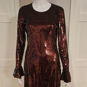 Red Sequin Bell Sleeve Bodycon Dress